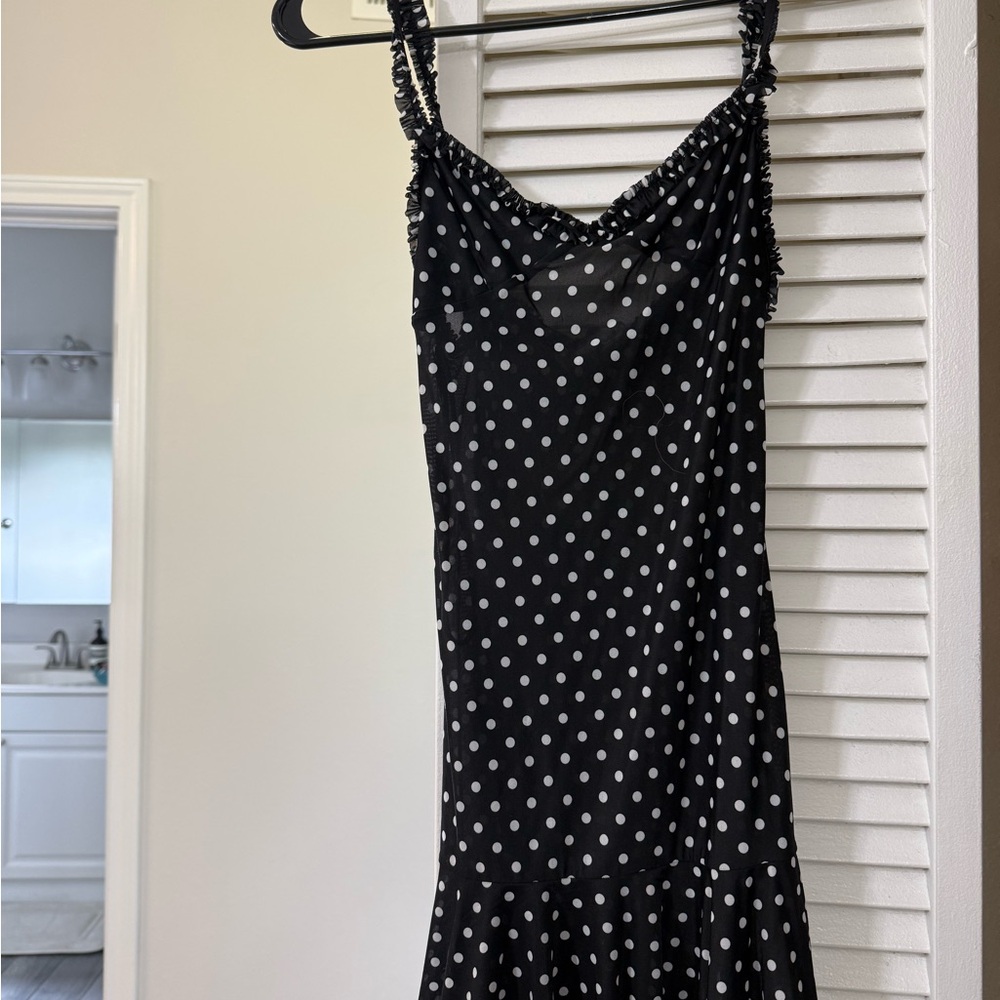 Indah Black & White Polka Dot Midi Slip Dress